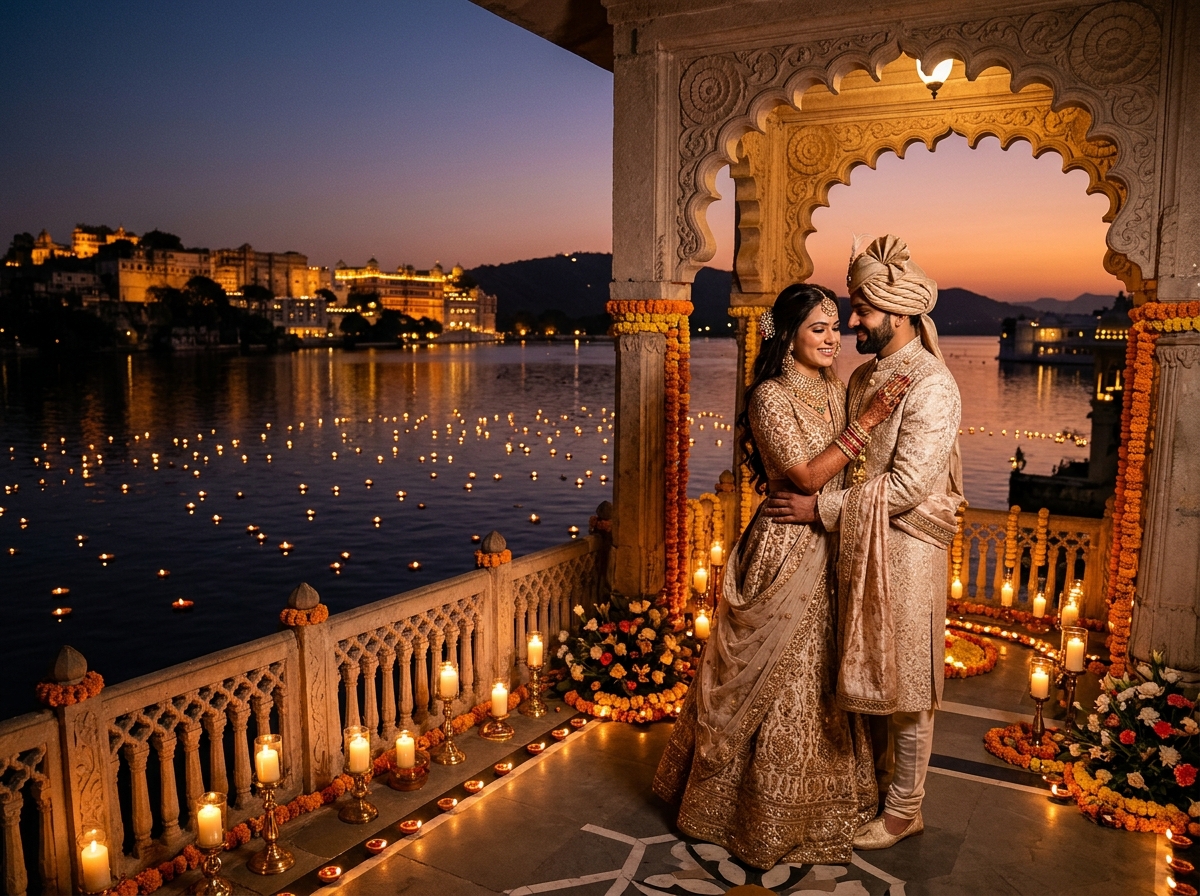 Lake palace candlelit evening